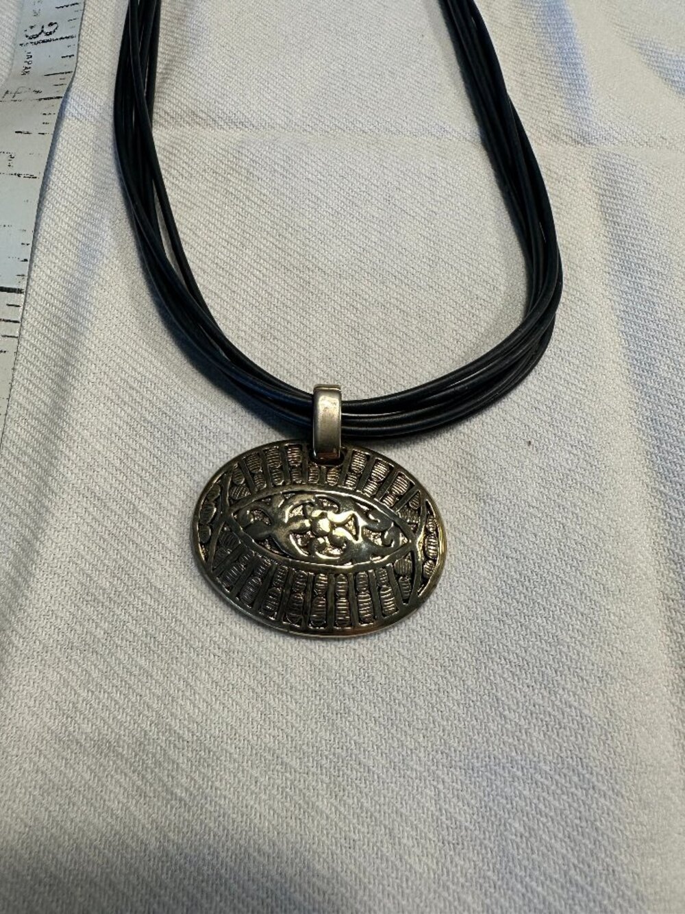 Artisan Mixed Metal Medallion Black Multi Strand Statement Necklace